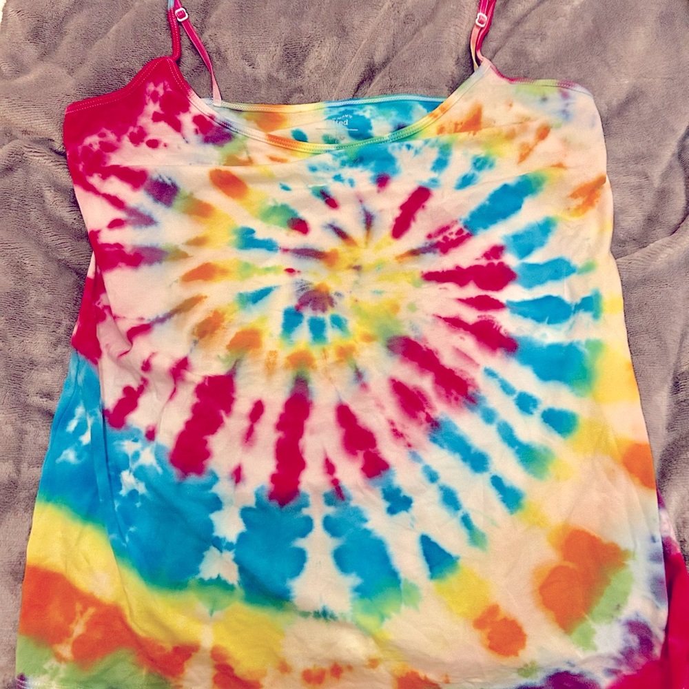 Handmade Tie Dye Swirl Multicolor Neon Adjustable Strap Cami Stretch Tank Med L